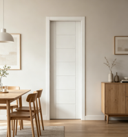Porte intérieure minimaliste à 7 panneaux, style affleurant, blanc apprêté, porte à panneaux pleins, portes à âme pleine pour maisons