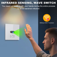 Vente directe usine – Interrupteur mural tactile infrarouge 220 V 10 A à détection sans contact par geste de la main, en verre trempé, pour éclairage mural