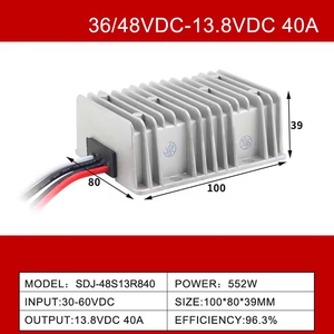 Convertidor CC/CC Reductor de Voltaje de 36V/48VDC a 12VDC, 5A-100A, Salida Única, No Aislado, 95% de Eficiencia, IP68 Impermeable, para Hogar y Automoción - Product Image 6
