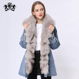 Cappotto di jeans di jeans con collo di pelliccia di volpe di design caldo per le donne invernali - Product Image 1
