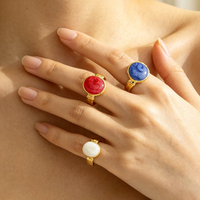 Bague ouverte ajustable en acier inoxydable plaqué or, forme ovale, rouge et blanc, design simple, rose, vente en gros