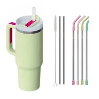 Gobelet de voyage isotherme en acier inoxydable avec poignée et paille, double paroi, anti-fuite