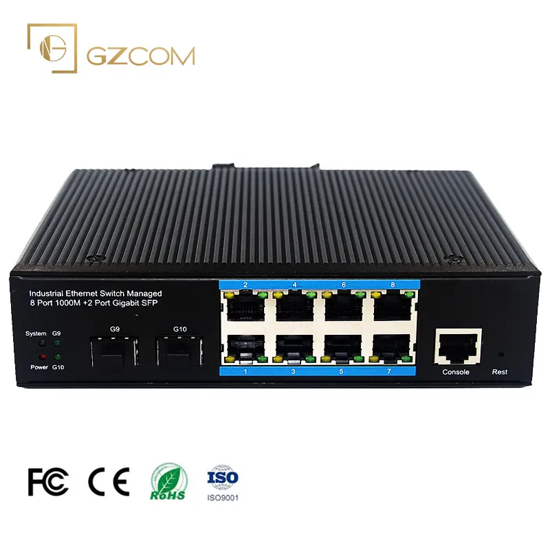 Interruptor PoE Industrial gestionado, 10 puertos, 8x10/100/1000 base-tx + 2 x SFP, Puerto Uplink, Industrial