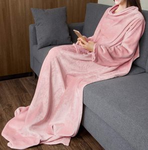Robe portefeuille en vison tricoté doux et confortable, couverture portable d'hiver rose moderne avec manches et poche pour femmes et hommes - Product Image 6
