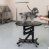 Table de toilettage ronde hydraulique portable pour animaux de compagnie, table de beauté pour chiens robuste avec bras réglable et roues pour salon