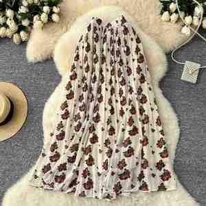 Falda Recta Plisada con Cintura Imperio y Diseño Floral 2025, Sostenible, Informal, Transpirable, de Chifón para Mujer, 100% Poliéster - Product Image 2