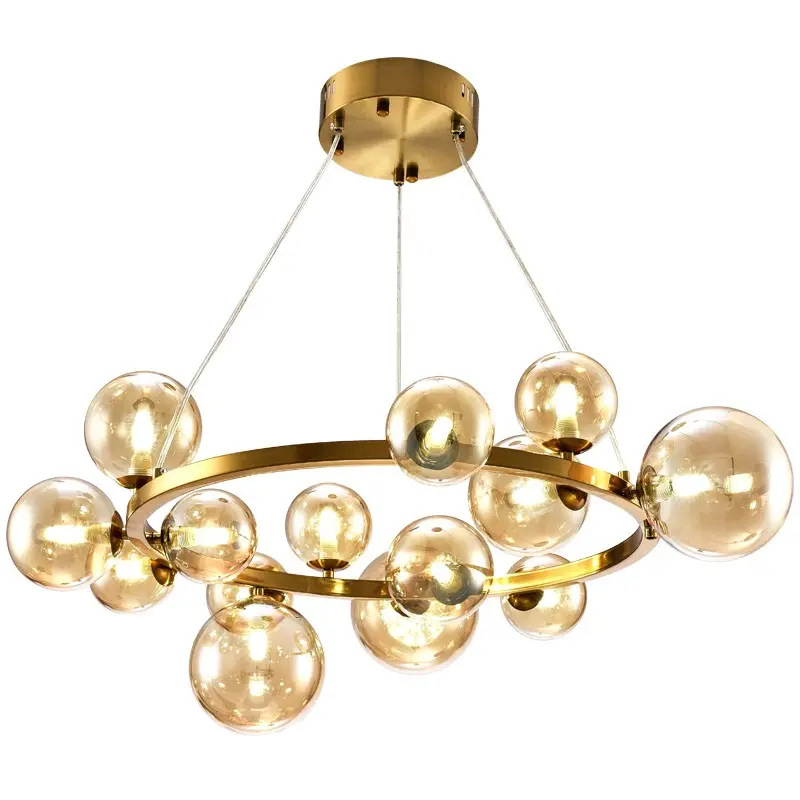 Creative modern simple round hanging pendant lighting black gold bubble ceiling pendant lamps led glass ball home chandelier
