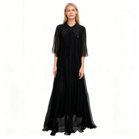 Nouvelle Robe Longue Décontractée Ample en Chiffon de Rayonne Grande Taille 2026 pour Femme avec Col Perlé Fait Main et Manches Mi-Longues