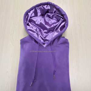 Custom Logo Plain Double Layer Women <b>Silk</b> Hoodies <b>Men</b> Pullover Fleece Unisex Satin Lined Hoodies With Satin Hood - Product Image 1