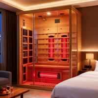 Sauna infrarouge lointain en bois moderne avec panneau de commande informatisé et chauffage pour les pieds pour villa