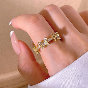 Fashion Trendy 18K <b>Gold</b> Plated Waterproof <b>Cubic</b> <b>Zirconia</b> Butterfly <b>Ring</b> - Product Image 5