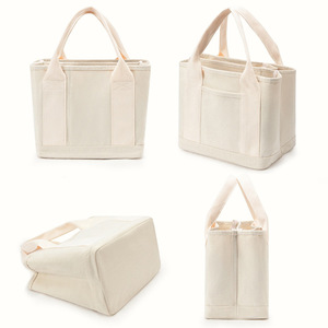 Japanese Style Canvas Lunch Bag Multi Pocket Portable Bento Organizer With Keychain For Daily Use - Product Image 4