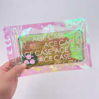 QUANTITÉ MINIMALE DE COMMANDE 100 pcs Logo Personnalisé En Plastique Holographique Zip Verrouillage Sacs Irisé Maquillage Sac Irisé Clair Cellophane Sac