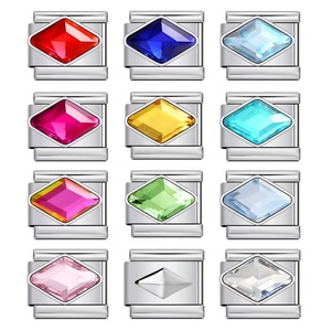 Fashion Design Colorful Rhombus Rhinestone Link Fit 9mm Stainless Steel Jewelry Making Italian Charm Bracelet DIY Beads Gifts - Product Image 1