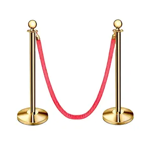Indoor Use Hochzeits veranstaltung Hotel Red Hanging Rope Style Gold Barrier Queue Rungen zum Verkauf