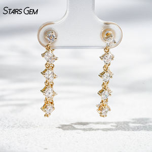 Boucles d'oreilles chaîne Starsgem en diamant de laboratoire, or massif 14K, taille poire, plaqué rhodium, unisexe, DEF VS, design fantaisie, bijoux fins - Product Image 4