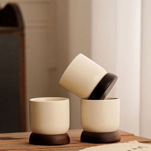 Tasse à café en céramique artisanale rétro, style intemporel, tasse à cappuccino, sans poignée, crème mate, 150 ml, mug - Product Image 3