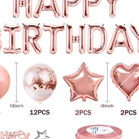 Kit de Décoration Joyeux Anniversaire Or Rose : Ballons, Nappe, Rideau à Franges, Vaisselle de Fête, Toile de Fond Photo