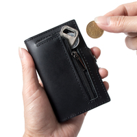 Dompet Kartu Kulit Asli Mewah Khusus Pria dengan RFID, Aluminium, dan Fitur Geser Pop-up, Dilengkapi Kantong Koin Ber-resleting