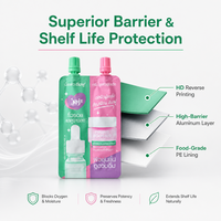 Pochette innovante à double compartiment avec bec verseur 2-en-1 pour emballage de sérum et crème