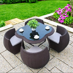 Leisure Outdoor Steel <b>Rattan</b> Patio Garden <b>Table</b> Set Modern Design <b>Dining</b> Set Factory Price - Product Image 1