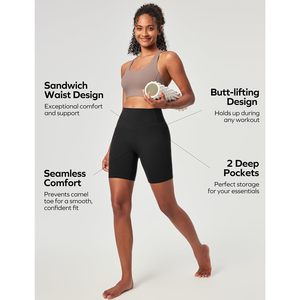 FOXA Biker Shorts Women 6 Inch Tummy Control Compression Yoga Gym Workout With Pockets - Product Image 5