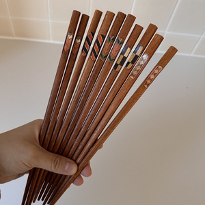 Baguettes Yuanjin en bois massif faites à la main, 10 pièces, bois de santal rouge, bois de aile de poulet, antidérapantes, ustensiles à sushi - Product Image 4