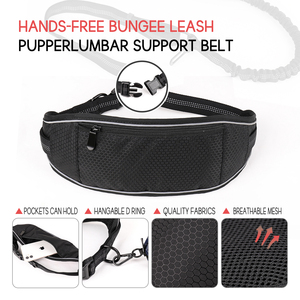 สายจูงสุนัขแบบแฮนด์ฟรีพร้อมกระเป๋าซิปสีดำ สายยืดหดได้สำหรับฝึกสุนัข วิ่งจ๊อกกิ้ง เดินป่า กระเป๋าคาดเอวสำหรับวิ่ง - Product Image 3