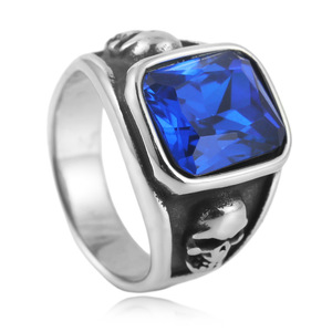 Men's Skull <b>Ring</b> Blue Stone Bezel Setting Geometric Design Everyday Wear - Product Image 4