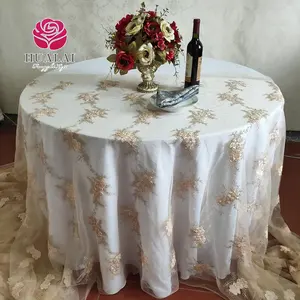 Panos de mesa bordados, panos de malha para casamento de tamanho grande de peru, champanhe pura