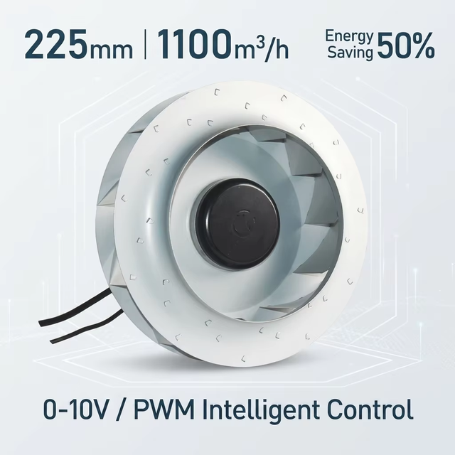 High Efficiency 225mmEC Centrifugal Fan 1100m/h 230V Backward Curved Brushless Wall Fan 0-10V PWM Speed Control Low ODM OEM