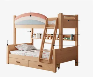 Modern Wooden Home Furniture Children Kid's Bedroom Furniture Bed With Ladder Safety Railing Single Kids Bunk Bed