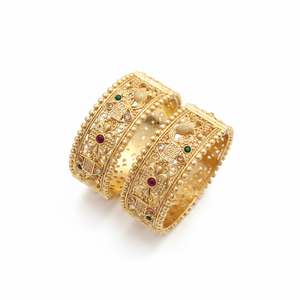 Designer <b>Gold</b> Plated Pota Stone Openable Bangles Set <b>Adjustable</b> Traditional Jewelry for Women Wedding Party Wear - Product Image 2