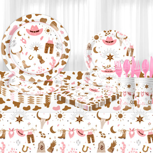 Ensemble de fournitures de fête Cowgirl rose, 60-80 pièces, assiettes, gobelets, serviettes jetables, décorations de table d'anniversaire - Product Image 2
