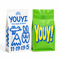 Sachet de café personnalisé imprimé certifié GRS, style street art graffiti, à fond plat, doypack, pour emballage de café spécial 250g 500g