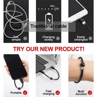 Kabel Data USB Portabel untuk Perjalanan, Kabel Pengisi Daya Gelang Kulit Kepang, Kabel Pengisi Daya Data di Pergelangan Tangan