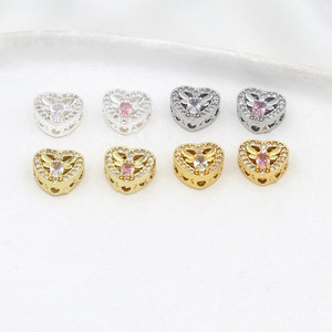 จี้รูปหัวใจประดับเพชรและตัวเว้นระยะสำหรับทำเครื่องประดับ DIY ทองแดงชุบทอง 18k รุ่น D176 - Product Image 3