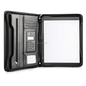 Luxury Artist Leather Zipper Calculator Portfolio with 3 ring binder