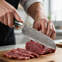 Damascus staal modern minimalistisch Santoku-mes 17,5 cm scherp vleesbijl kleurrijk houten handvat kokskeuken snijmes