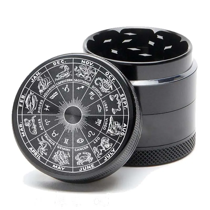 2022 Horoskop Zodiac Design Mini Grinder 1,5 "40mm Kräuter mühle 4-teilige Tabak mühlen mit Kief Catcher Smoking Crusher