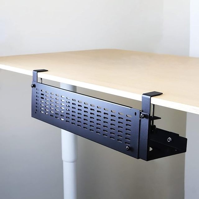 Under Desk Cable Management Tray Kit Adjustable up to 41 Inch Removable C Clamp Mount Reversible Cord Raceway Panel
