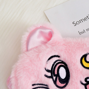Masque de sommeil en peluche rose motif chat de dessin animé, avec lune en satin, taille ajustable, idéal pour les filles en hiver - Vente en gros - Product Image 5