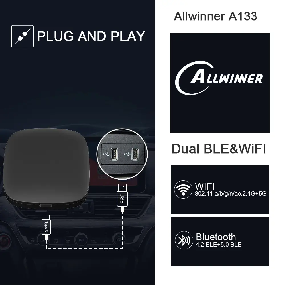 O mais recente adaptador automático sem fio Carplay Android 2GB+32GB/4GB+64GB WiFi6 Carplay AI Box