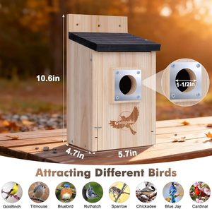 Casas para Pájaros para Exteriores, Caja de Anidación para Pájaros Azules con Protección Metálica Contra Depredadores, Kit de Casa de Pájaros de Madera para Pichones, Golondrinas y Pinzones - Product Image 3