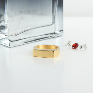 yunnique <b>Titanium</b> Steel Rectangular <b>Ring</b> Gold Geometric Women's Fashion Jewelry Gift - Product Image 3