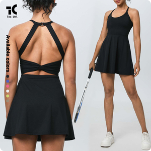 Nuevo estilo, sensación desnuda, cuello Halter, hermosa espalda, antiexposición, correr al aire libre, Fitness, deportes, simulacro <span class=keywords><strong>de</strong></span> vestido <span class=keywords><strong>de</strong></span> tenis <span class=keywords><strong>de</strong></span> dos piezas - Product Image 2