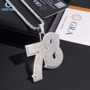 Pendentif personnalisé avec n'importe quel numéro, entièrement serti de moissanite, en argent sterling 925 massif plaqué or, moissanite VVS, bijoux hip-hop - Product Image 4