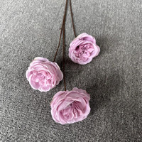 CM-TH1218 Bunga Pernikahan Pink Terang 3 Kuntum Mawar Austin Sutra Bunga Artificial Grosir