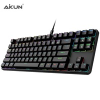 AIKUN GX9870 kablolu gökkuşağı arka işık TKL oyun klavyesi mekanik anahtarları multimedya 87 tuşları Mini taşınabilir klavyeler