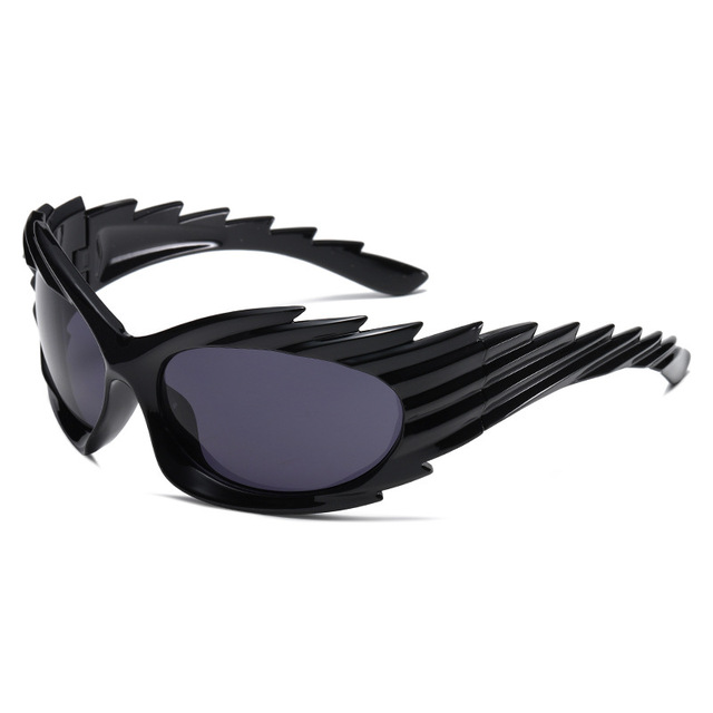 ADE WU STY19111 Hedgehog Cat Eye Steampunk Sunglasses Colorful Cool Designer Sunglasses Silver Frame Oval Lenses Y2K Glasses